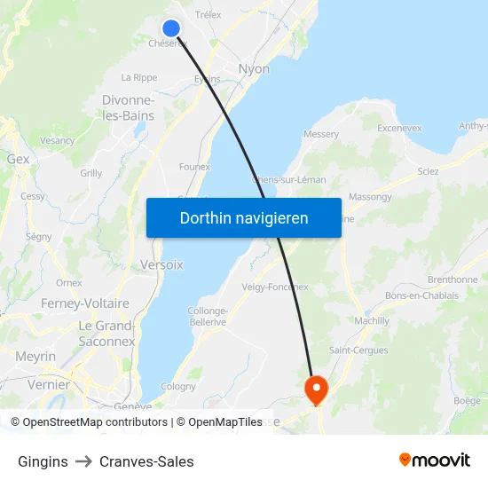 Gingins to Cranves-Sales map