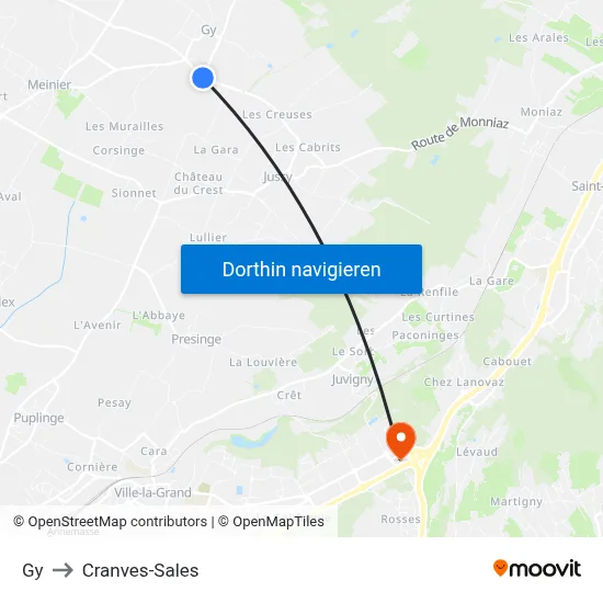 Gy to Cranves-Sales map