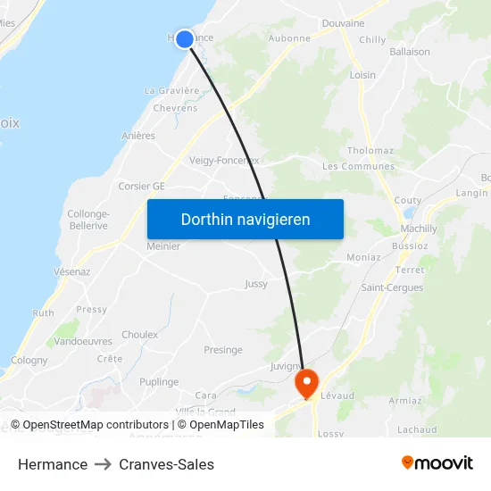 Hermance to Cranves-Sales map