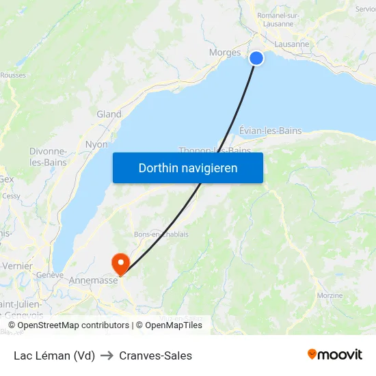 Lac Léman (Vd) to Cranves-Sales map