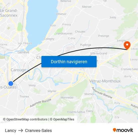 Lancy to Cranves-Sales map