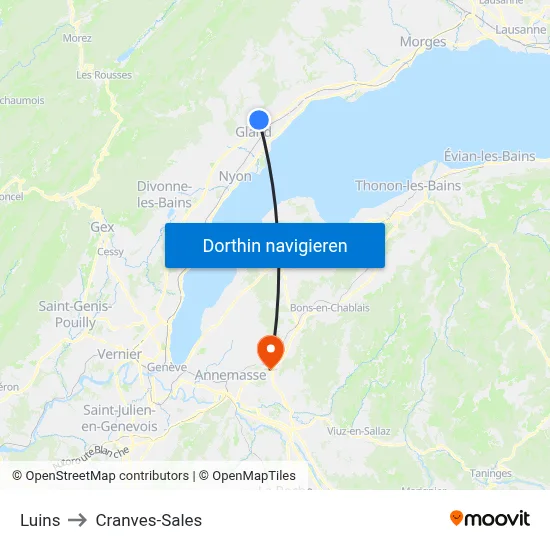Luins to Cranves-Sales map