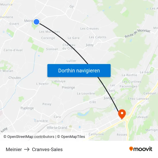 Meinier to Cranves-Sales map
