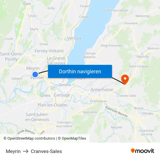 Meyrin to Cranves-Sales map