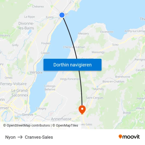 Nyon to Cranves-Sales map