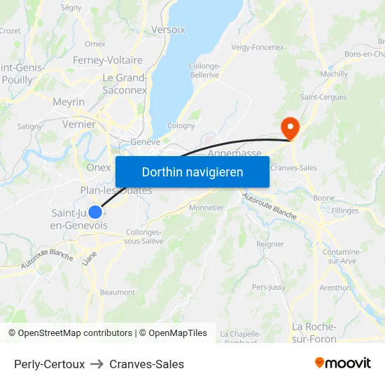 Perly-Certoux to Cranves-Sales map