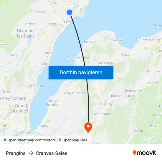 Prangins to Cranves-Sales map