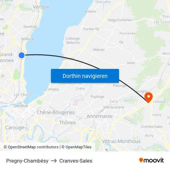 Pregny-Chambésy to Cranves-Sales map