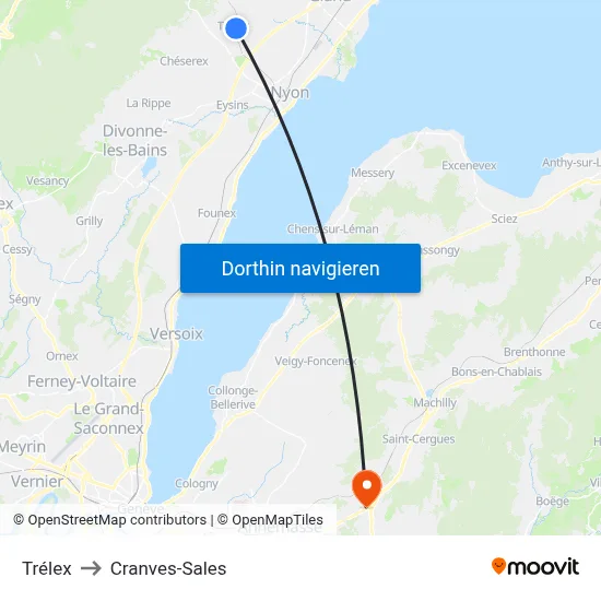 Trélex to Cranves-Sales map
