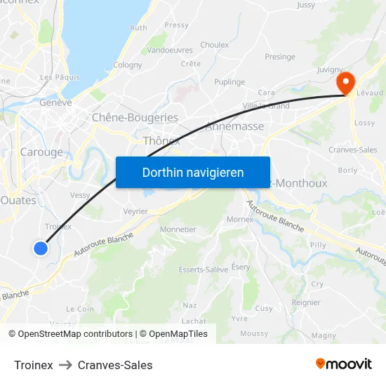 Troinex to Cranves-Sales map