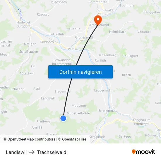 Landiswil to Trachselwald map