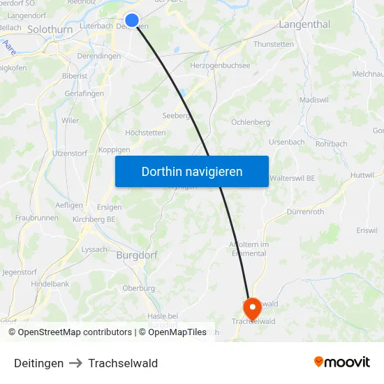 Deitingen to Trachselwald map