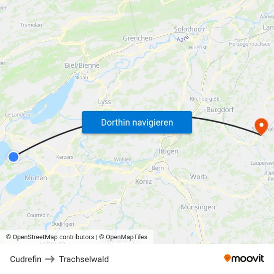 Cudrefin to Trachselwald map