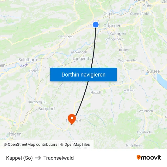 Kappel (So) to Trachselwald map