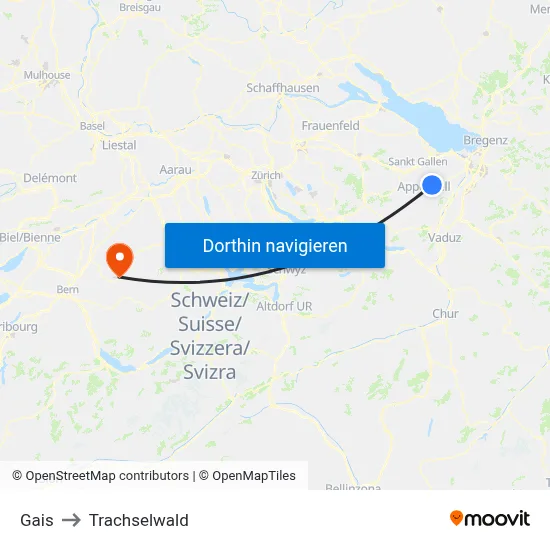 Gais to Trachselwald map