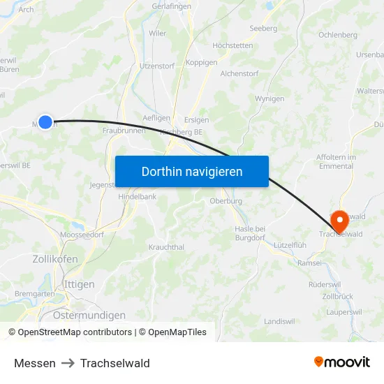 Messen to Trachselwald map