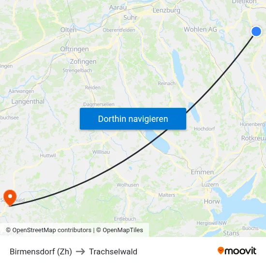 Birmensdorf (Zh) to Trachselwald map