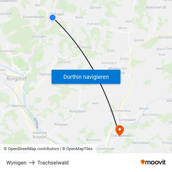 Wynigen to Trachselwald map