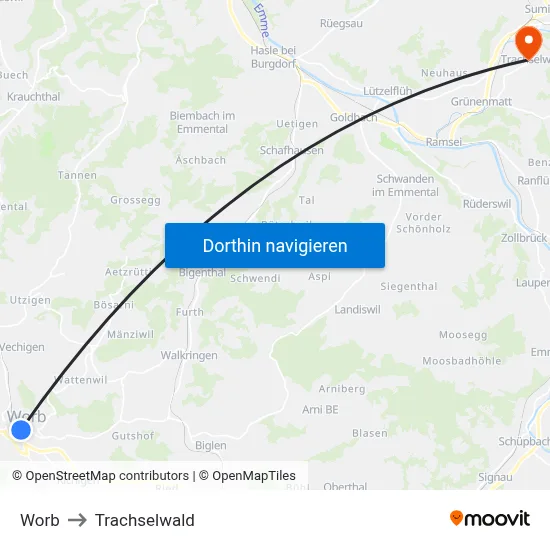 Worb to Trachselwald map