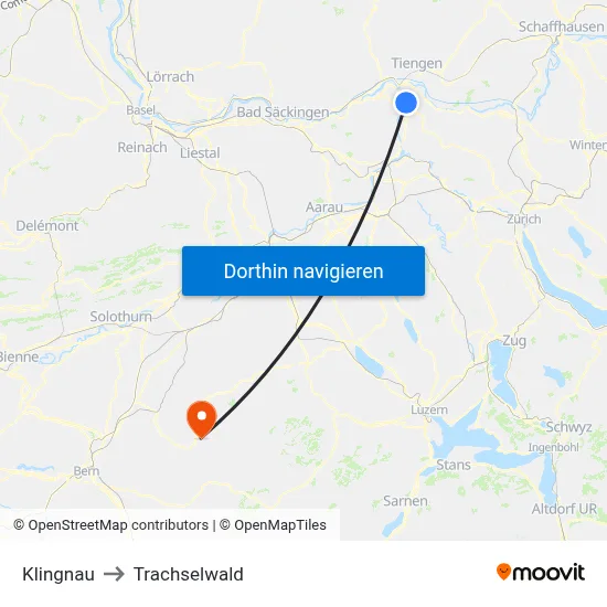 Klingnau to Trachselwald map