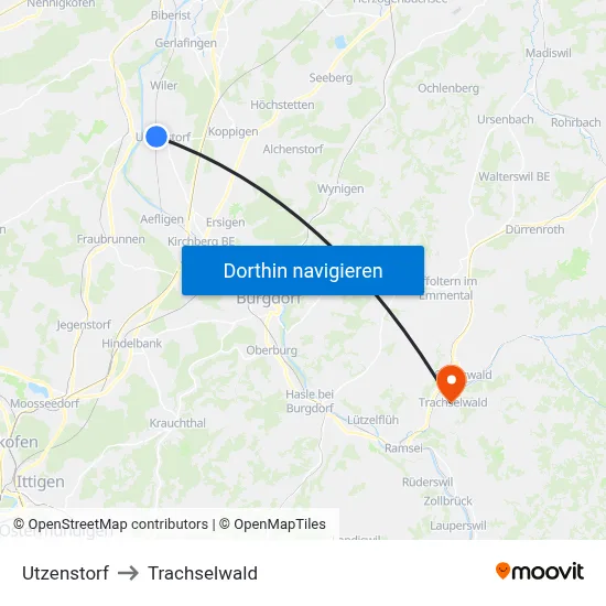 Utzenstorf to Trachselwald map