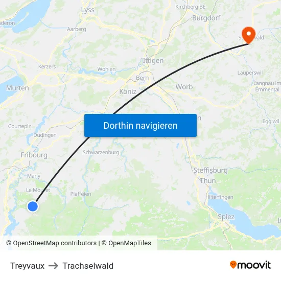 Treyvaux to Trachselwald map