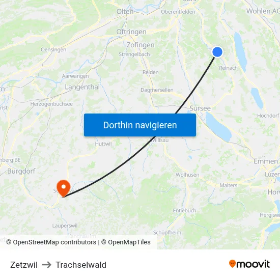 Zetzwil to Trachselwald map