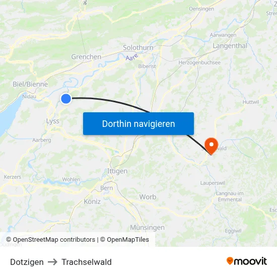 Dotzigen to Trachselwald map