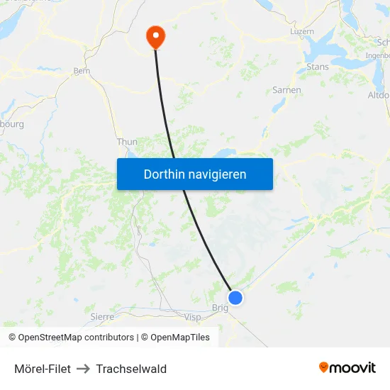 Mörel-Filet to Trachselwald map