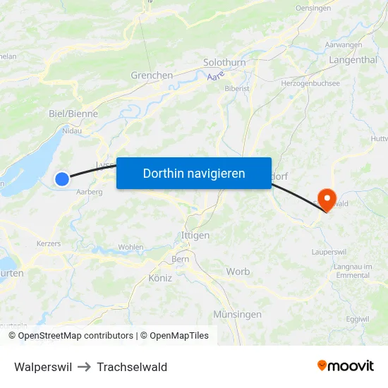 Walperswil to Trachselwald map