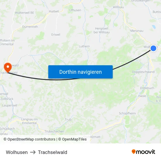 Wolhusen to Trachselwald map