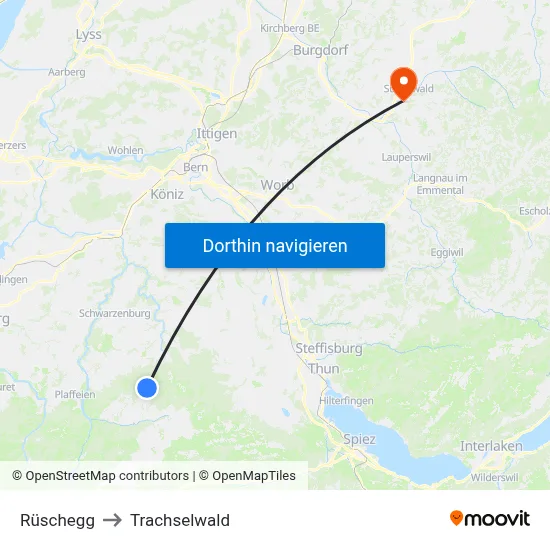 Rüschegg to Trachselwald map