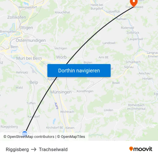 Riggisberg to Trachselwald map