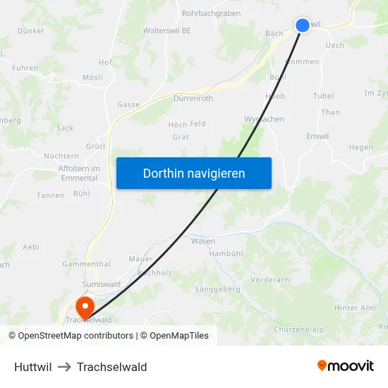 Huttwil to Trachselwald map