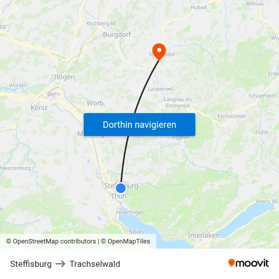 Steffisburg to Trachselwald map