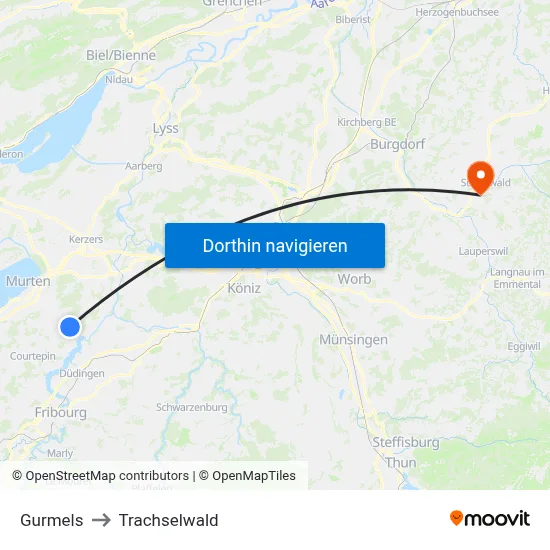 Gurmels to Trachselwald map