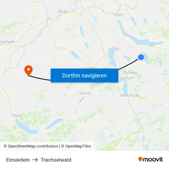 Einsiedeln to Trachselwald map
