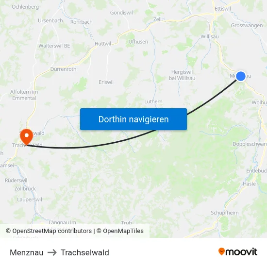 Menznau to Trachselwald map
