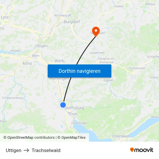 Uttigen to Trachselwald map