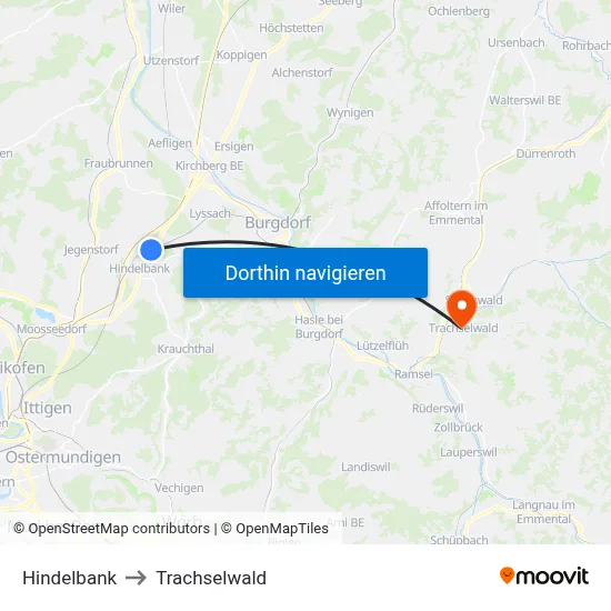 Hindelbank to Trachselwald map