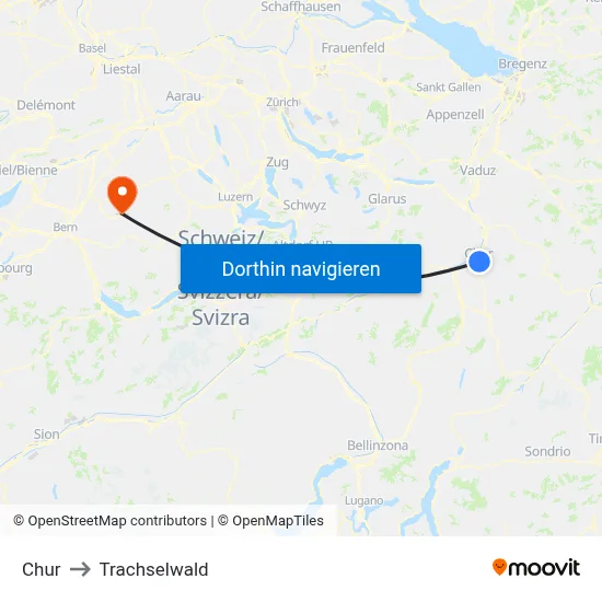 Chur to Trachselwald map