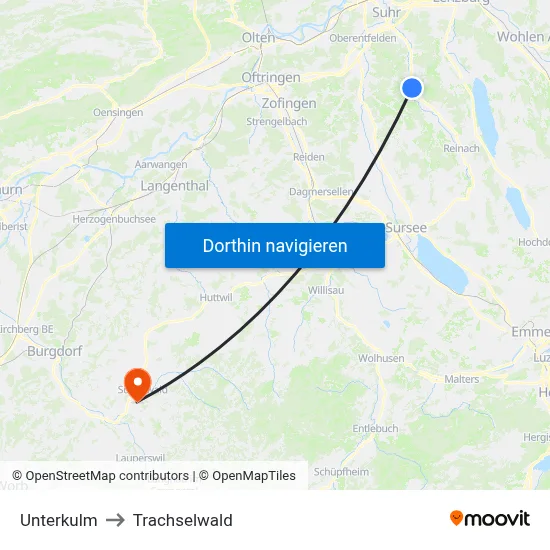 Unterkulm to Trachselwald map