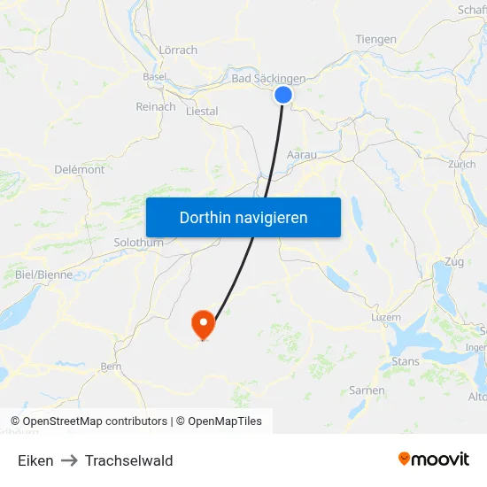 Eiken to Trachselwald map