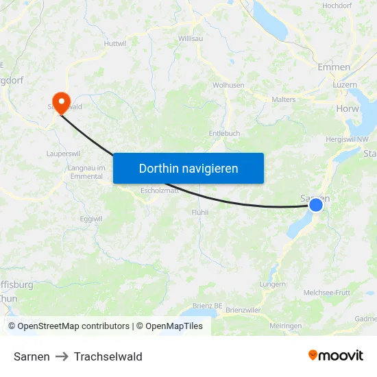 Sarnen to Trachselwald map
