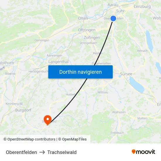 Oberentfelden to Trachselwald map