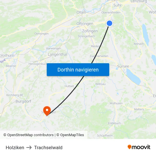Holziken to Trachselwald map