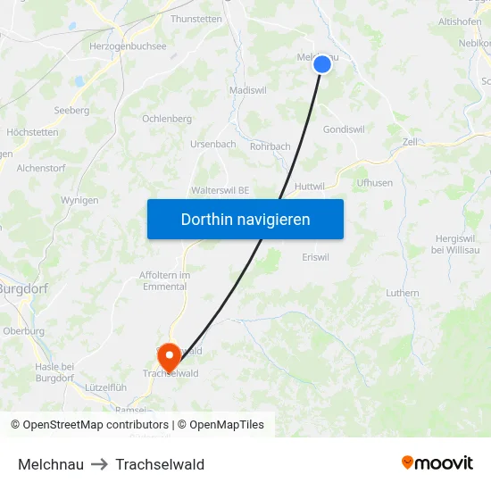 Melchnau to Trachselwald map