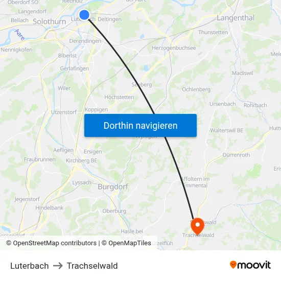 Luterbach to Trachselwald map