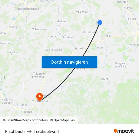 Fischbach to Trachselwald map