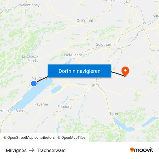 Milvignes to Trachselwald map